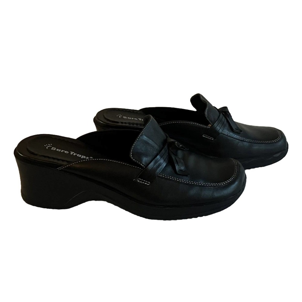 BareTraps Black Slip-On Mule Clogs with Tassel Detail